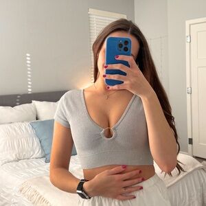 NWOT Gray Ribbed Crop Top